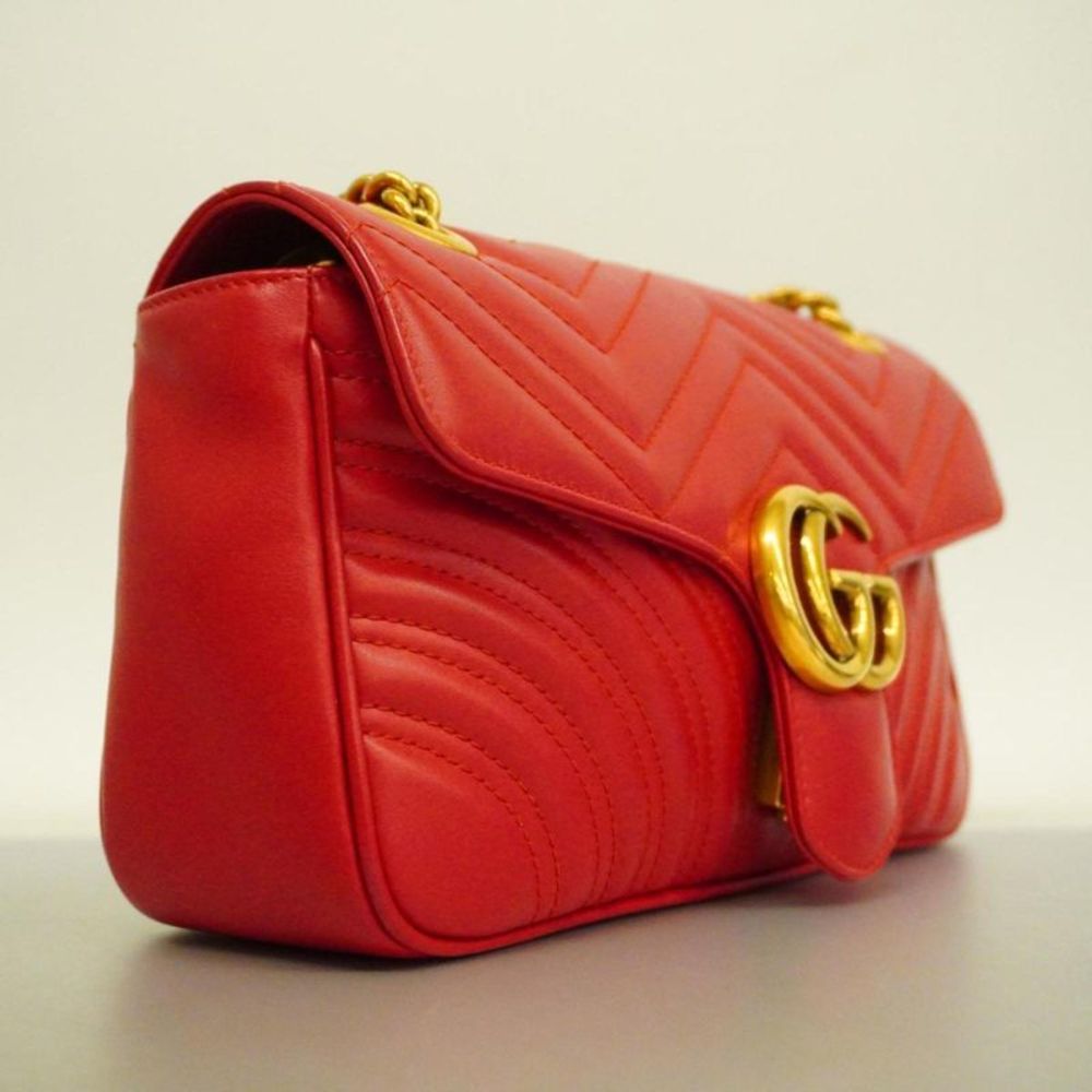 Gucci Gg Marmont Red Leather Shoulder Bag (Pre-Owned) - Picture 4 of 11